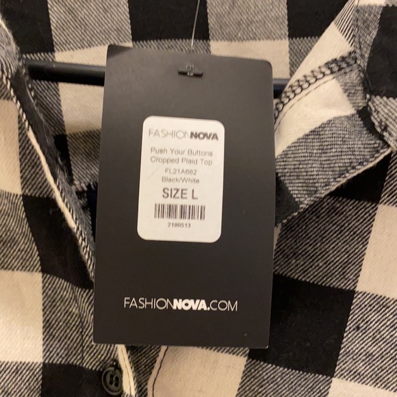 Fashion Nova Black and White Plaid Crop Top L - Picture 2 of 5